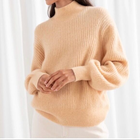 & Other Stories Peach Orange Alpaca Wool Blend Mock Neck Sweater XS - Picture 4 of 8